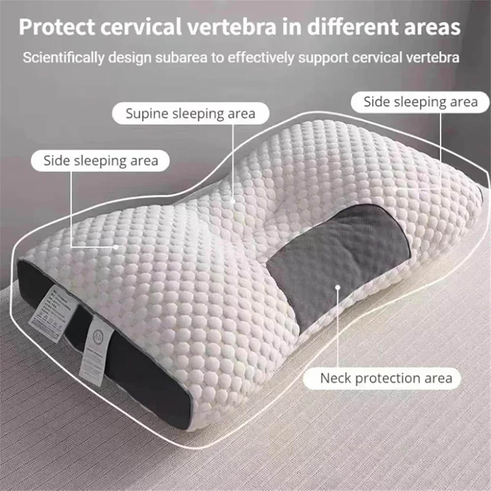 Neck Support Pillow, Ergonomic Contour Support Cervical Pillow,Artificial Cotton, Orthopedic Cervical Pillow For Deep Sleep, White-Grey, 1Pack, Christmas Gifts