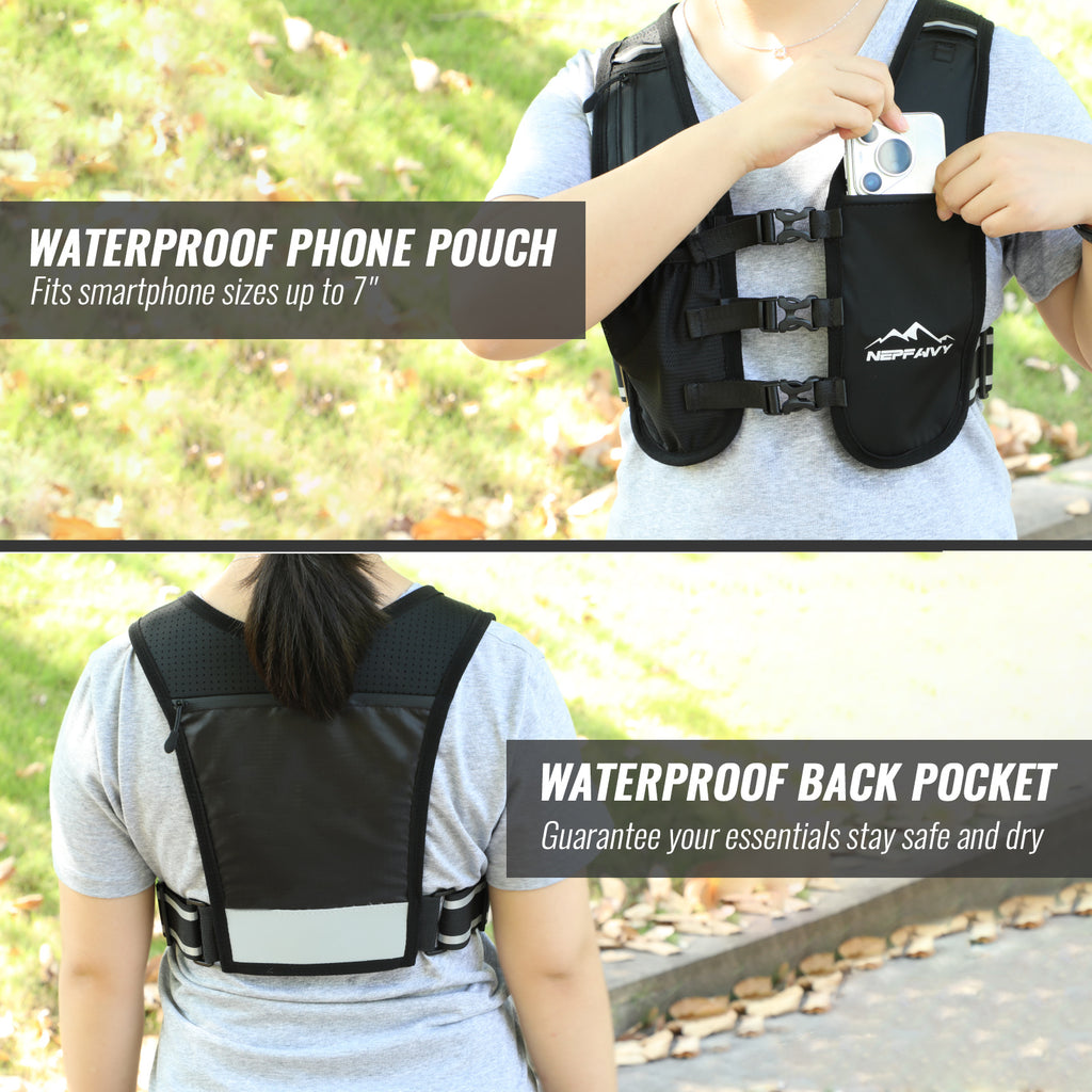 Nepfaivy Running Vest Women And Men  Reflective Running Vest With 6 Pockets  Waterproof Phone Holder  Adjustable Waist & Chest Band  Lightweight Hydration Running Vest For Outdoor Running Cycling