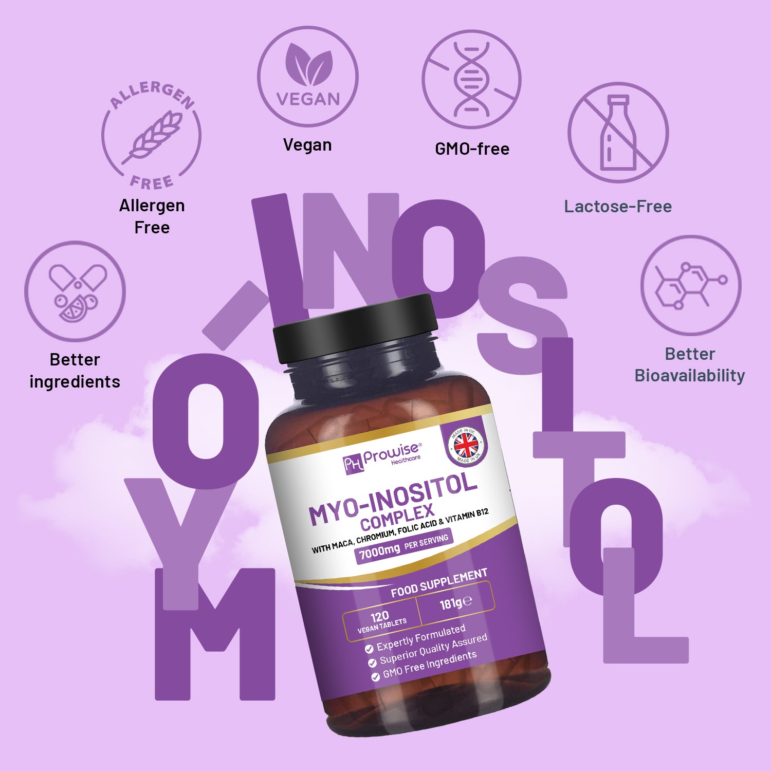 Myo-Inositol Complex 120 Vegan Tablets 7000mg per serving with Black Maca Root