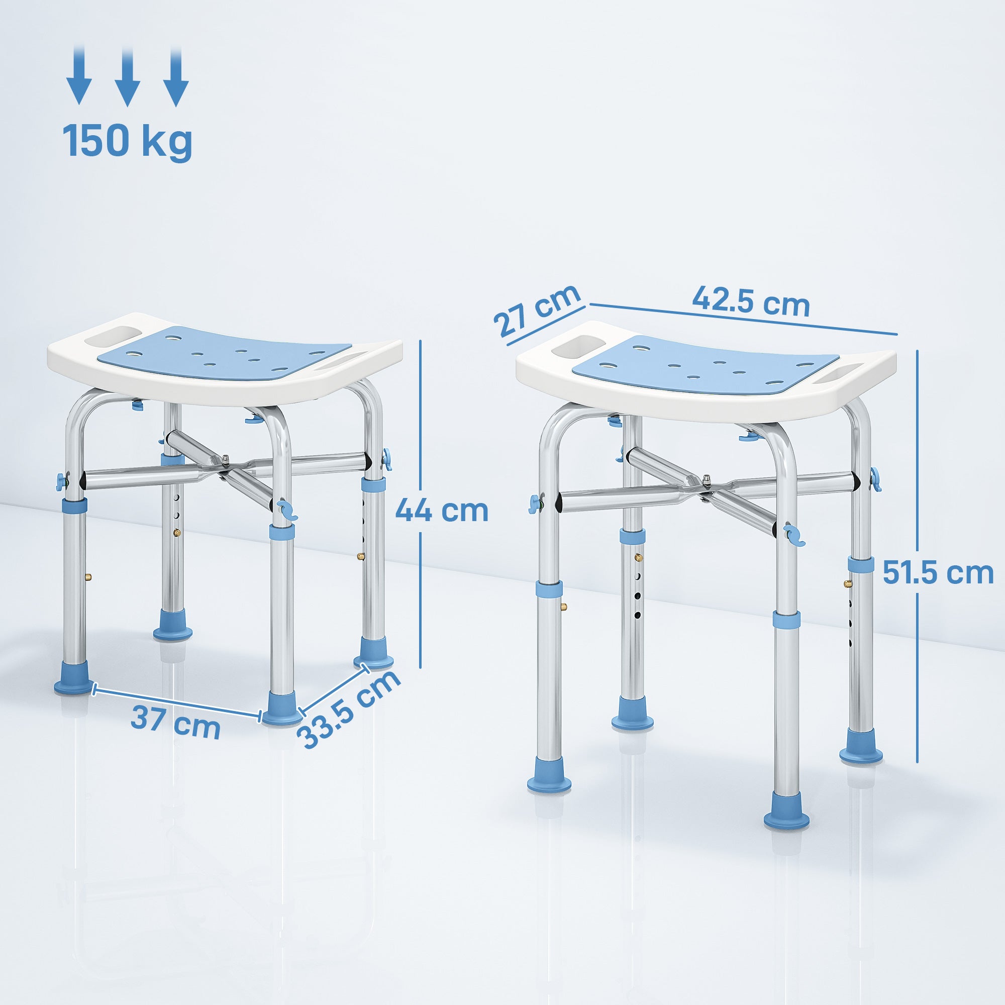 44-51.5cm Aluminium Frame Shower/Bath Stool - Light Blue