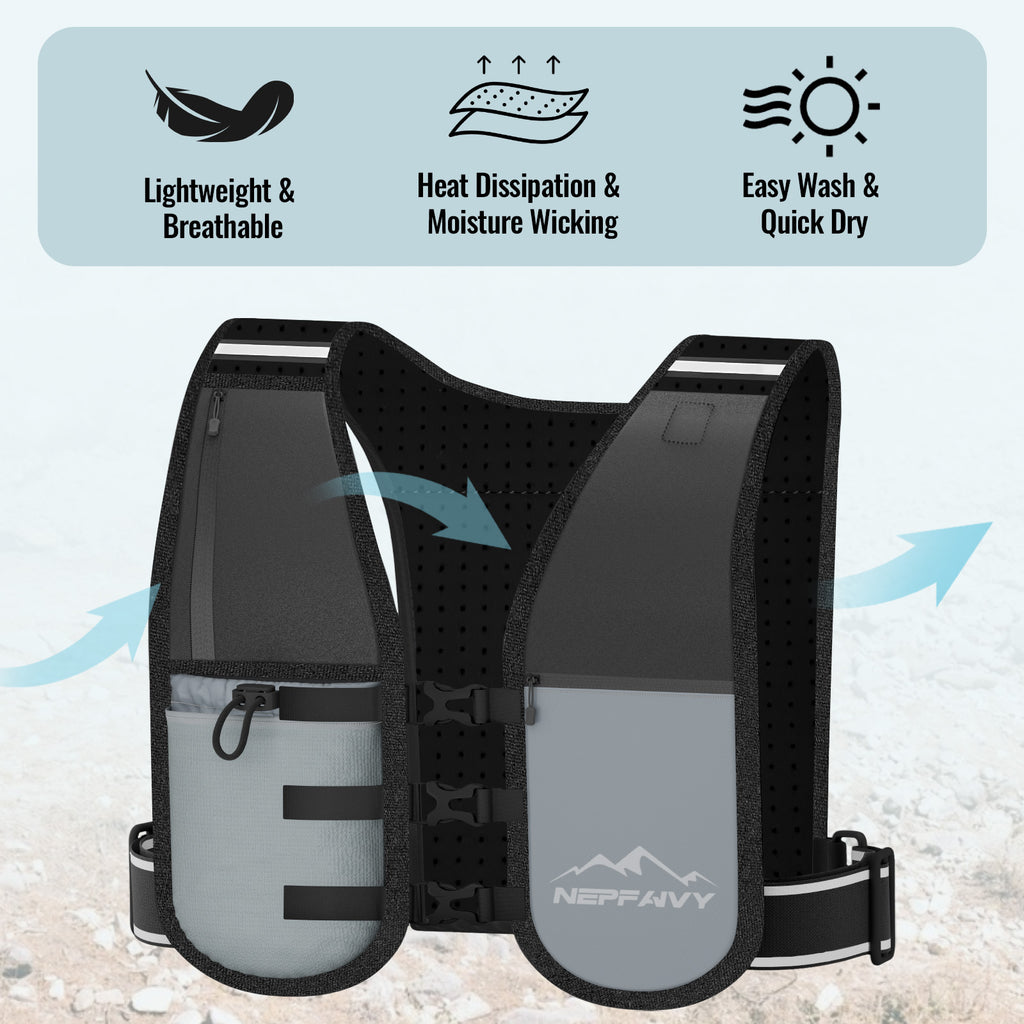 Nepfaivy Running Vest Women And Men  Reflective Running Vest With 6 Pockets  Waterproof Phone Holder  Adjustable Waist & Chest Band  Lightweight Hydration Running Vest For Outdoor Running Cycling