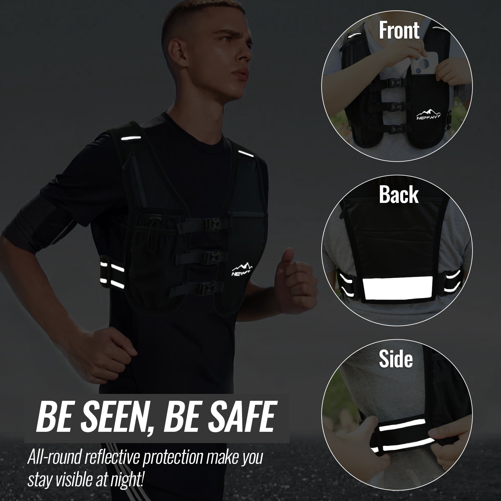 Nepfaivy Running Vest Women And Men  Reflective Running Vest With 6 Pockets  Waterproof Phone Holder  Adjustable Waist & Chest Band  Lightweight Hydration Running Vest For Outdoor Running Cycling