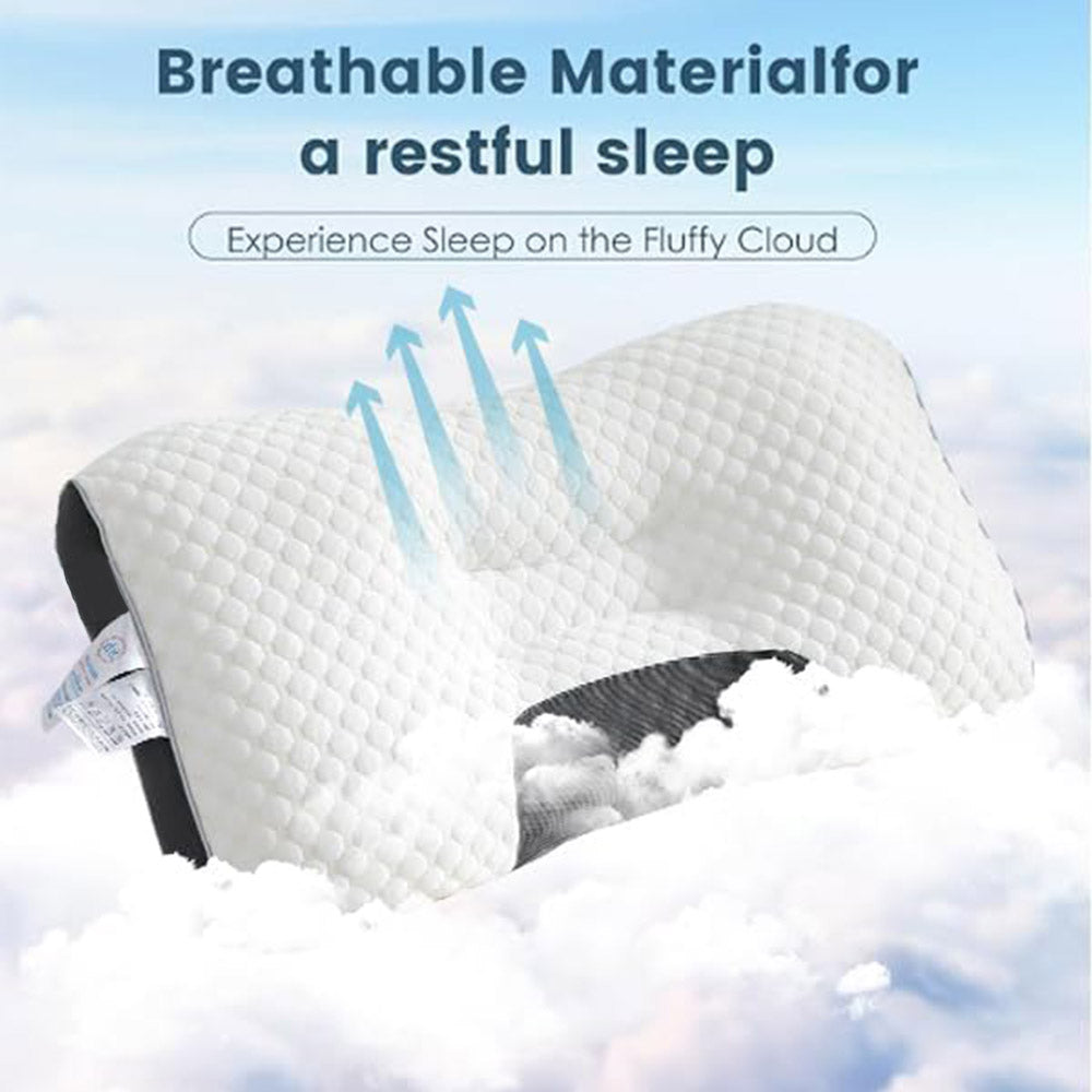 Neck Support Pillow, Ergonomic Contour Support Cervical Pillow,Artificial Cotton, Orthopedic Cervical Pillow For Deep Sleep, White-Grey, 1Pack, Christmas Gifts