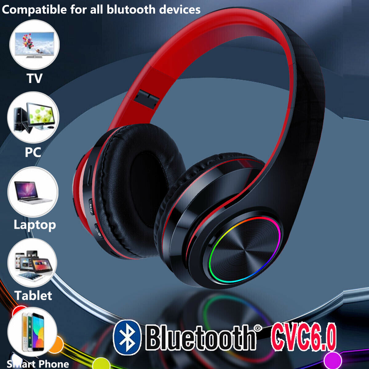 Wireless Bluetooth Headphones Over-Ear Noise Canceling All Devices UK