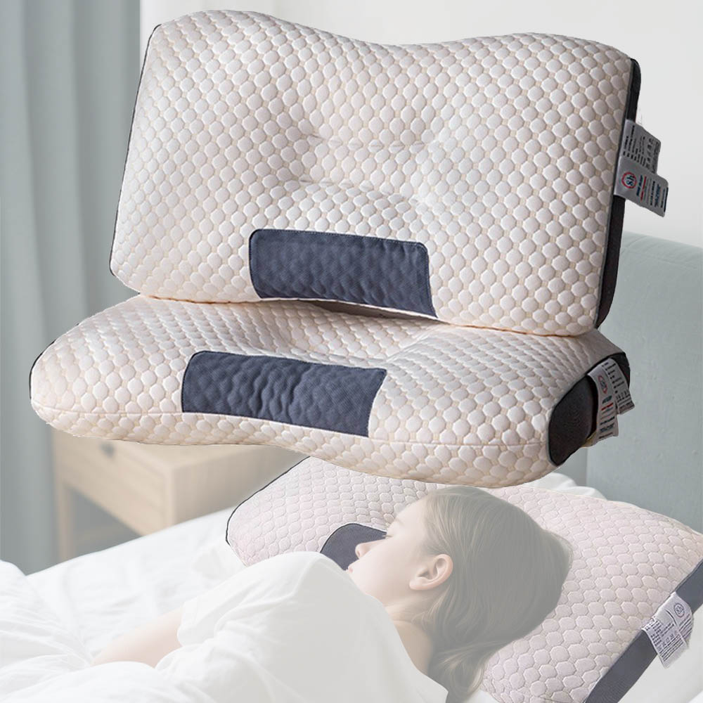 Neck Support Pillow, Ergonomic Contour Support Cervical Pillow,Artificial Cotton, Orthopedic Cervical Pillow For Deep Sleep, White-Grey, 1Pack, Christmas Gifts